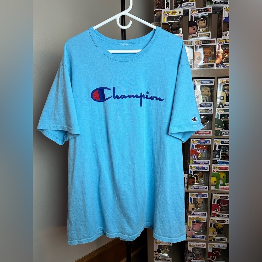 Champion Embroidered Men’s XL Sky‎ Blue Short Sleeve Shirt